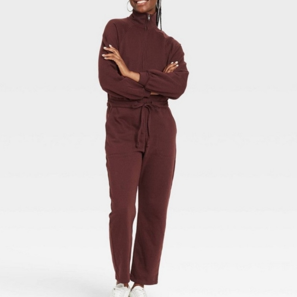 NWT Universal Thread Fleece Jumpsuit Rust Color Regular and Plus Size